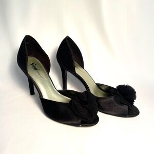 FIONI‎ NIGHT BLACK OPEN TOE 4" HEELS 9 Dancing Evening Cocktail Formal Dress Up